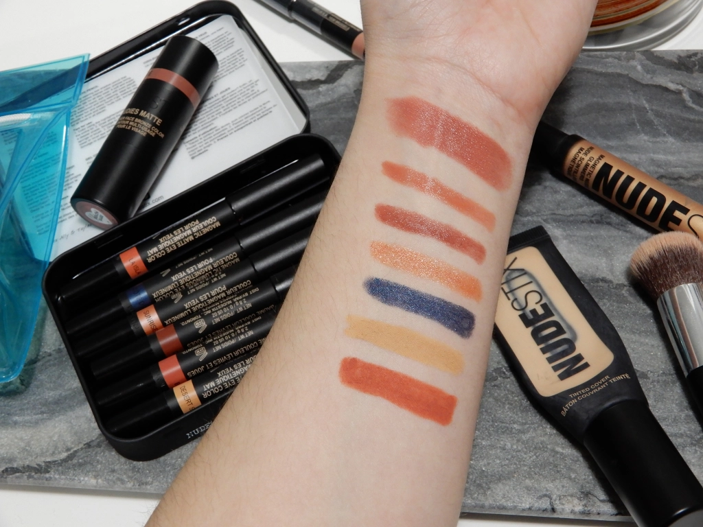 Swatches of the NudeStix Sun and Sea kit